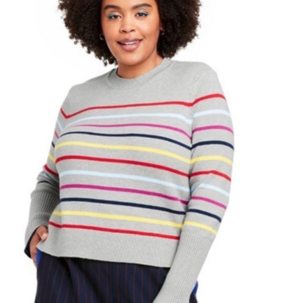 Striped Gray Sweater with Multicolor Stripes